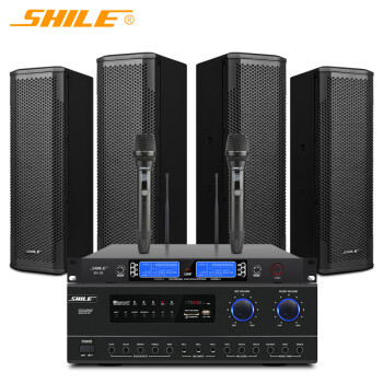狮乐 （SHILE）专业中小型会议室音响系统可调角度音柱教室功放音箱话筒组合 AV-108/BX-402两对/SH28