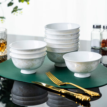 陶相惠陶瓷饭碗10只装家用防烫手高脚碗汤碗中式吃饭碗米饭碗骨瓷碗套装