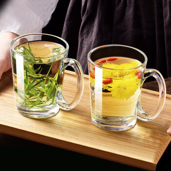 格娜斯 玻璃杯水杯耐高温泡茶杯子带把耐热牛奶杯家用绿茶杯家庭套装