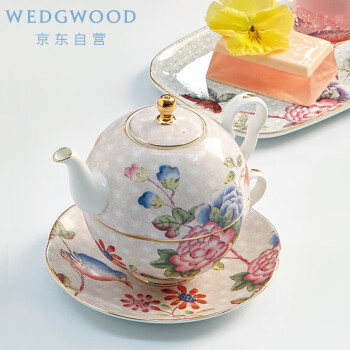 WEDGWOOD威基伍德 杜鹃一人悦享茶具三件套 壶杯碟骨瓷欧式精致下午茶咖啡