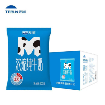 天润（TERUN）常温早餐奶 新疆天润浓缩纯牛奶M枕 袋装整箱 200g*12袋