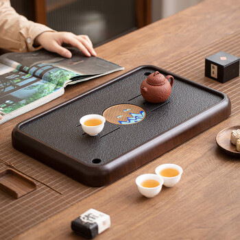茶艺贵族 木纹窗明山河46x30茶盘家用日式仿石功夫茶台蓄排两用不含茶具