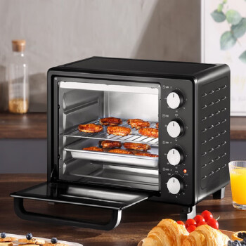 美的 PT25X5烤箱家用烘焙迷你小型电烤箱多功能全自动蛋糕25升大容量 亚光黑 家电