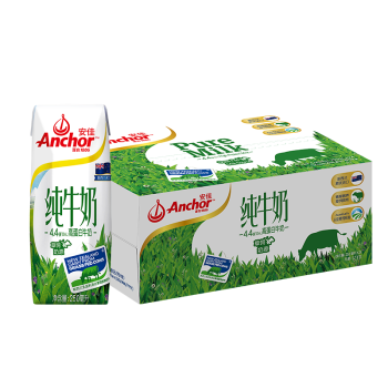 安佳（Anchor）4.4g高蛋白高钙全脂纯牛奶 250mL*24整箱 新西兰原装进口草饲牛奶