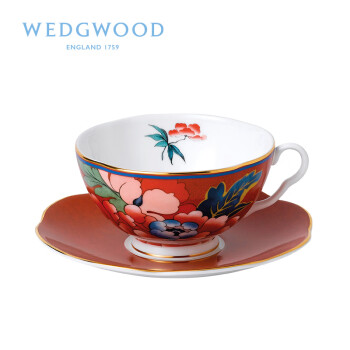WEDGWOOD威基伍德 嫣红牡丹红色杯碟组 骨瓷茶具咖啡具礼盒一杯一碟