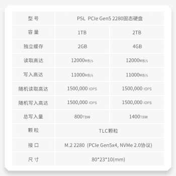 GEIL金邦 1TB SSD固态硬盘 M.2接口(PCIe 5.0 x4)NVMe SSD游戏高性能版 高速12000MB/S P5L系列