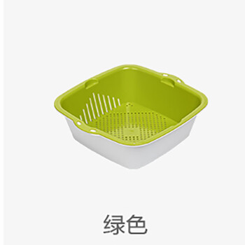 茶花时尚滤水筛（中号）塑料双层沥水篮多功能 绿色 体：白色