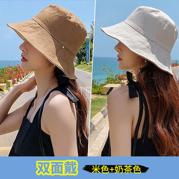 鱼夫女帽黑色渔夫帽女夏季韩版百搭日系防晒遮阳太阳帽子夏天男盆帽潮