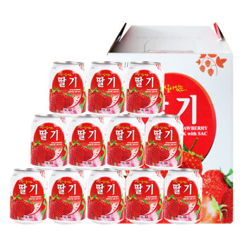 韩国原装进口 九日(JIUR)草莓果肉果汁饮料 238ml*12罐 果汁礼盒装