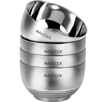 美厨（maxcook）304不锈钢碗 汤碗双层隔热 餐具面碗13CM（4只装）MCWA702