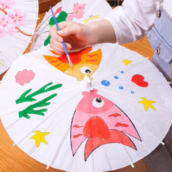 畅宝森 纸伞diy 手工绘画伞 创意儿童手绘伞涂鸦伞空白油纸伞（40cm直径图案混发+颜料） DM