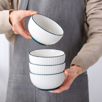 传旗釉下彩陶瓷饭碗5英寸4只家用碗具大碗米饭碗小碗微波炉可用 霜华
