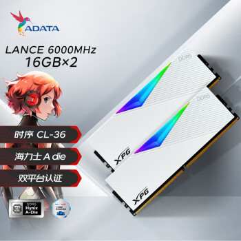 威刚XPG 龙耀LANCER 32G(16G*2) DDR5 6000 时序CL36 釉白海力士A die颗粒电竞RGB内存条 D500G