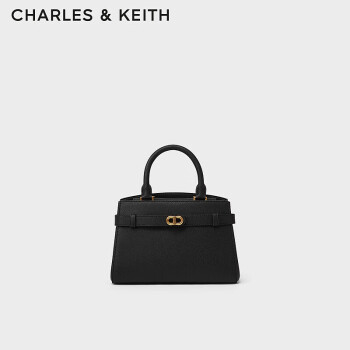 CHARLES&KEITH金属扣带饰手提包单肩包凯莉包包女包生日礼物CK2-50160102 Black黑色 M