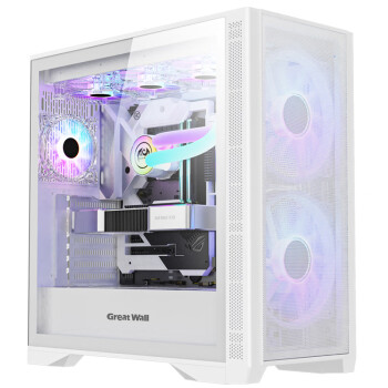 长城（Great Wall）隐刃H600W白色电脑机箱（0.8mm厚钢板/Type-C/双USB3.0/双20CM风扇位/前顶双360水冷位）