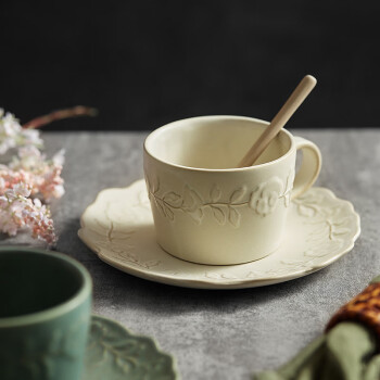 畅宝森 陶瓷杯 陶瓷浮雕咖啡杯碟套装 早餐杯牛奶杯 多色可选 DE