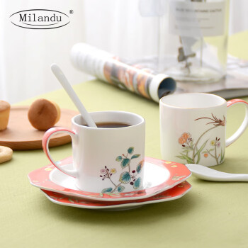 Milandu/米兰度 美人瓷骨瓷咖啡杯套装 家用下午茶杯陶瓷咖啡杯碟带勺