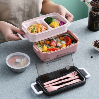 致年华 饭盒 304不锈钢保温饭盒带餐具便携便当盒儿童学生午餐盒 多色可选 5个起购 DO