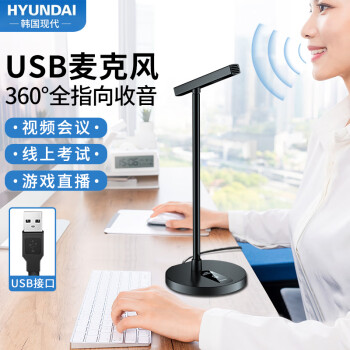 HYUNDAI Y300 USB电脑麦克风桌面电容麦电脑台式笔记本直播网课视频会议收音话筒电竞游戏语音麦克风