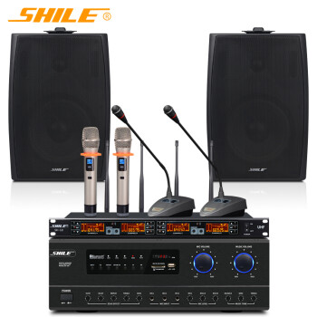 狮乐 （SHILE）中小型会议音响系统组合套装 定阻功放教室培训室门店壁挂音箱无线话筒av108+bx105*2+SH-10