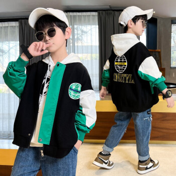 儿童夹克2022新款中大童春季小学生男孩棒球服洋气潮黑色春秋款110码