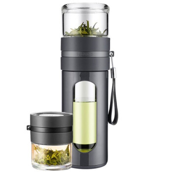 富光泡茶师系列双层透明茶水分离杯办公玻璃茶杯灰色340ML