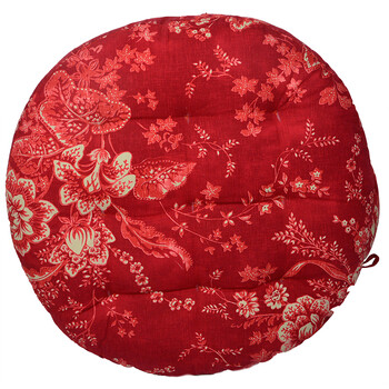 琬圭 棉麻厚圆坐垫 60x15.5cm—樱桃红底红白双色大花 飘窗 榻榻米 蒲团 宠物床