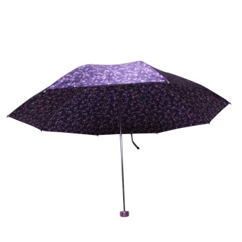 
                                        天堂伞 花色丁高密聚酯防紫外线三折钢伞晴雨伞 藏青小花 308T                