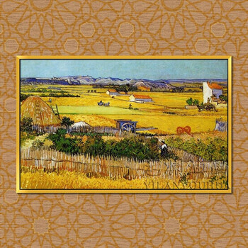 
                                                            艺澜新品世界名家凡高油画作品临摹定制 田园风景梯田丰收景色横幅构图客厅壁挂装饰画 收获景象FG20 纯手绘油画 60*90cm                