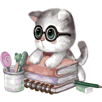 diy数字油画 儿童卡通动漫萌宠动物油彩填色装饰画小动物 猪兔马 学者