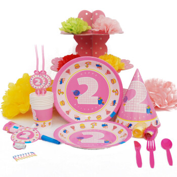 孩派HighParty生日派对用品/生日装饰布置用品/儿童生日用品/二岁女孩6人基本装