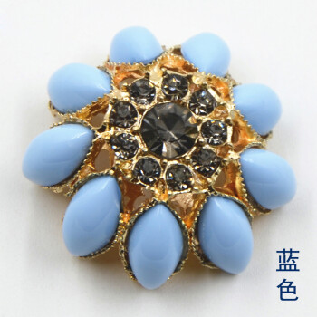 
                                        迈利达 金属镶玻璃钻皮草钮扣 时装风衣纽扣扣子 裘皮大衣装饰 貂毛女装大衣纽扣 蓝色一颗 34mm                