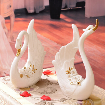 
                                        景烨陶瓷天鹅摆件景德镇陶瓷器花瓶欧式家居装饰工艺品结婚庆礼品形影不离 形影不离 - 大小1对                