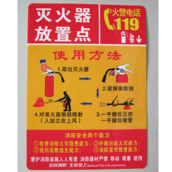 
                                                            标牌 灭火器使用方法 安全指示牌 宾馆酒店标识警示  黄红色两种大小尺寸可选 图色 18*25CM                