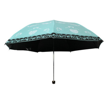 天堂伞 爱情神话黑胶防紫外线三折铅笔晴雨伞 兰绿 33198E