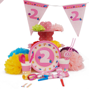 孩派HighParty生日派对用品/生日装饰布置用品/儿童生日用品/二岁女孩6人基本装