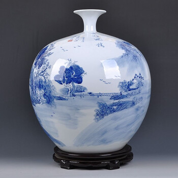 
                                                            一米丫丫丫 景德镇陶瓷器  家居客厅时尚摆件 青花瓷手绘山水花瓶 石榴瓶                