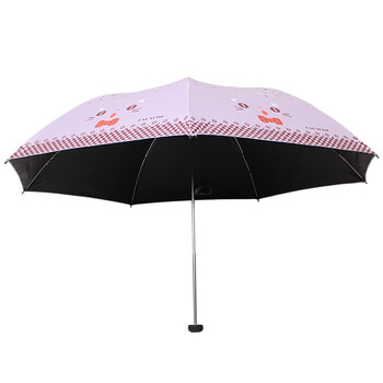 天堂伞 小猫咪咪黑胶防紫外线三折铅笔晴雨伞 莲色 33115E