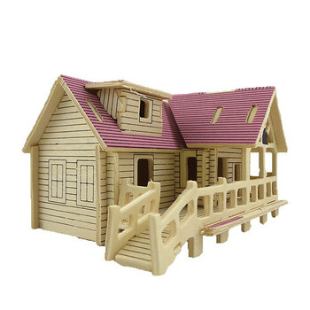 熠锋3d木质立体拼图木制积木6儿童diy玩具拼装建筑模型小房子 小别墅