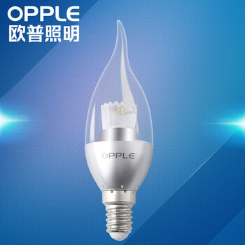 
                                        欧普照明led灯泡 E14水晶灯泡 （小螺口蜡烛泡拉尾泡） 高端银  LED拉尾泡 3瓦暖白光                