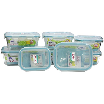 
                                        
                                                                                乐扣乐扣（lock&lock）耐热玻璃保鲜盒饭盒套装8件套（420ml+500ml*2+740ml*2+840ml*2+1130ml）LLG447S009                