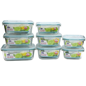 
                                        
                                                                                乐扣乐扣（lock&lock）耐热玻璃保鲜盒饭盒套装8件套（420ml+500ml*2+740ml*2+840ml*2+1130ml）LLG447S009                