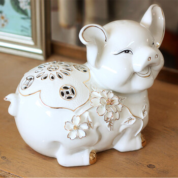 
                                        靓莎莎 现代简约家居创意陶瓷猪装饰摆件客厅玄关门小猪工艺艺术品 一对                