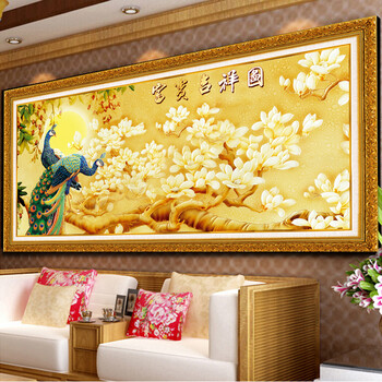 
                                        初艺 新款5D魔方钻石画客厅大版富贵吉祥图孔雀图花开富贵砖石秀大幅点钻水钻圆钻粘贴钻十字绣 魔方钻富贵吉祥 尺寸152X75cm                