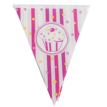 
                                        孩派HighParty 儿童生日派对装饰用品 女孩粉蛋糕彩旗 三角旗12面                