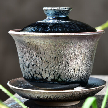闽茶府 建盏柴烧陶瓷功夫茶杯 暨培青油滴三才盖碗茶盏 天目窑变茶道