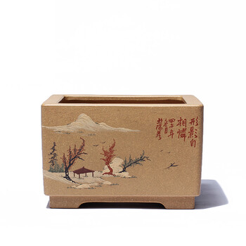 
                                        乾合祥 精品宜兴紫砂名家全手工泥绘花盆黄金芝麻段微型花卉盆栽                