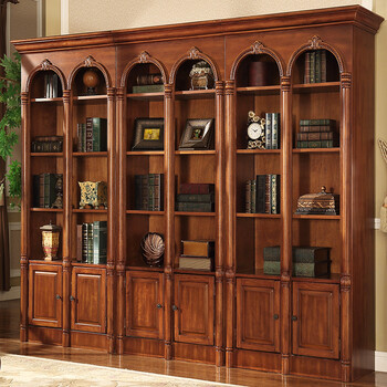 香允 美式书柜带门 实木自由组合书柜 欧式书架