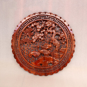 艺品印象 实木雕刻圆形挂件 东阳木雕壁挂 家居挂件中式仿古壁挂58cm