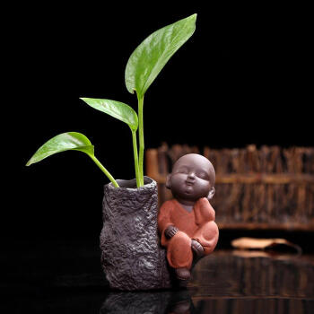 茶宠摆件收藏水培简约迷你小号大号家居赏茶绿裟禅意花瓶人物小和尚茶